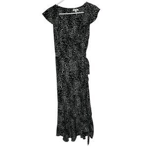 Max Studio Black Cream Pink Wrap Ruffle Maxi Dress